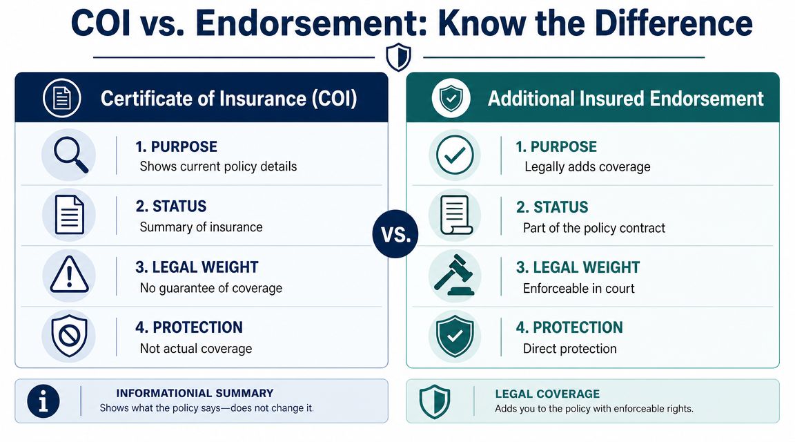 Why Your COI Is Not a Substitute for an Endorsement
