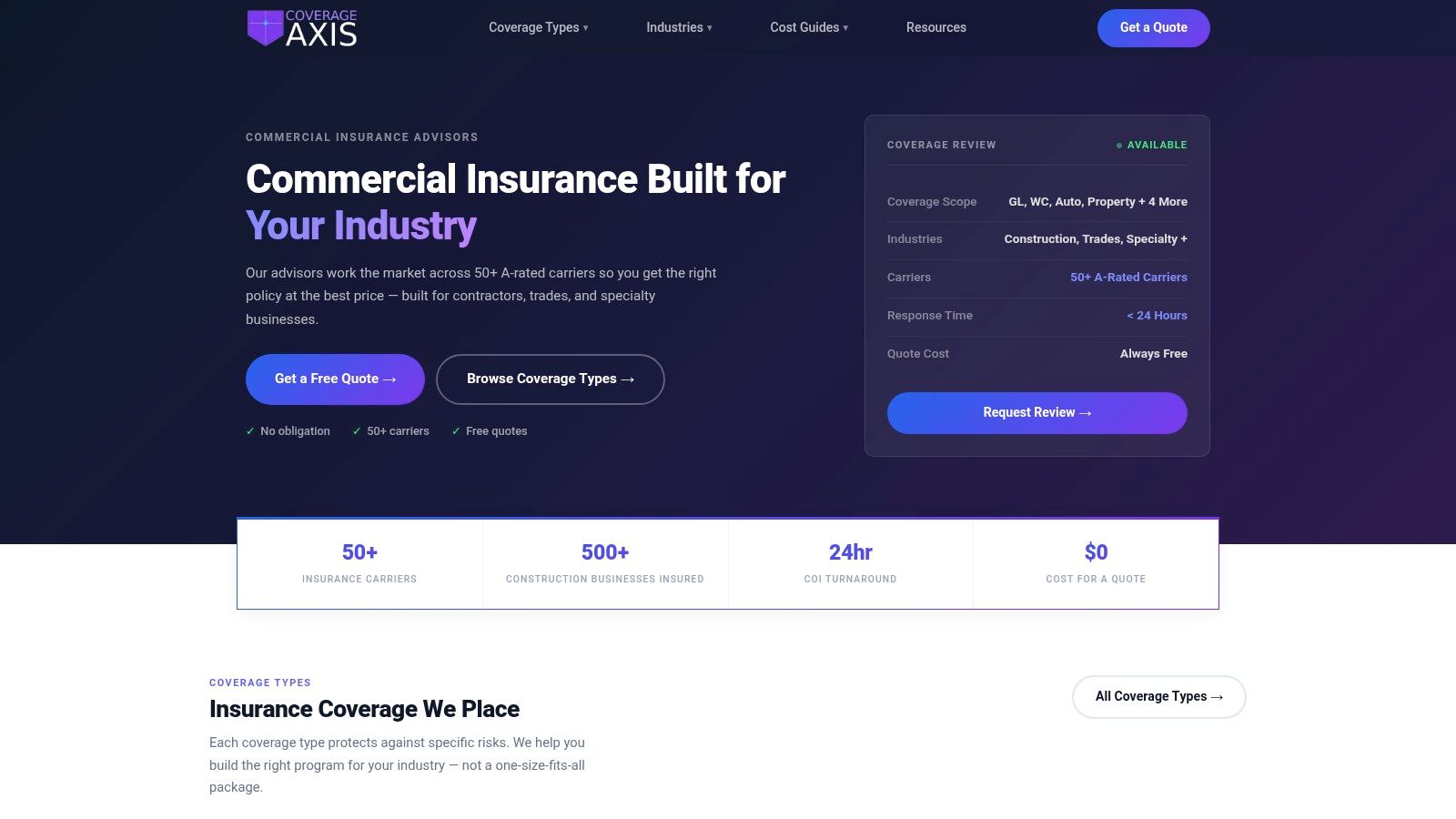 Screenshot from https://coverageaxis.net